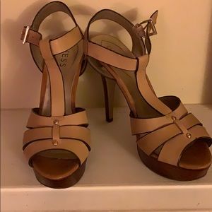 Brown and tan heels